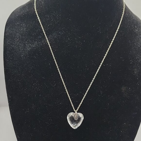 Repurposed Handmade 925 silver necklace w clear heart quartz pendant - Picture 1 of 4